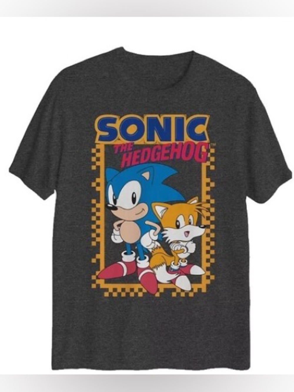 Sonic The Hedgehog & Tails Youth Short Sleeve Gray Graphic Tee. Youth Large.